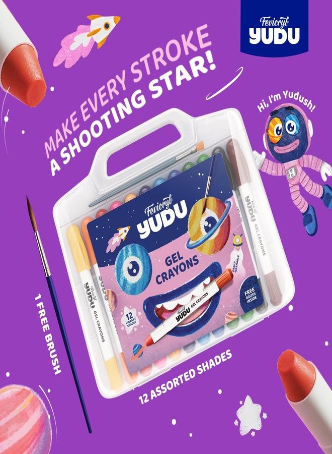 Fevicryl Yudu Gel Crayons | 12 Colours with 1 Brush | Smooth & Mess-Free Creative Art | Twistable, Washable & Water Soluble for Kids & Adults | Ideal Gift for Kids - Image 2